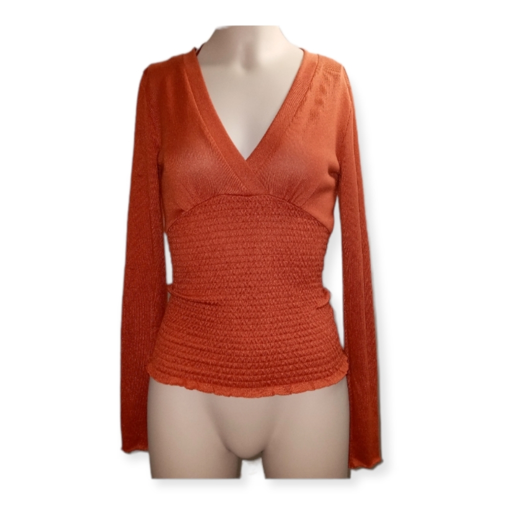 FRESHMAN lettuce trim long sleeve orange sweater size small